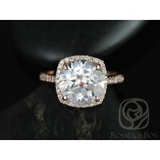 Shop Barra 10mm 14kt Rose Gold Round White Topaz and Diamond Cushion Halo Engagement Ring