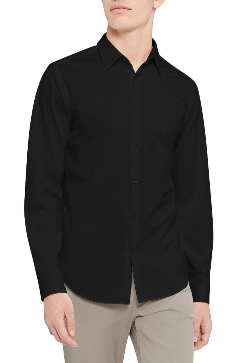 Theory Sylvain ND Structure Knit Button-Up Shirt, Main, color, BLACK