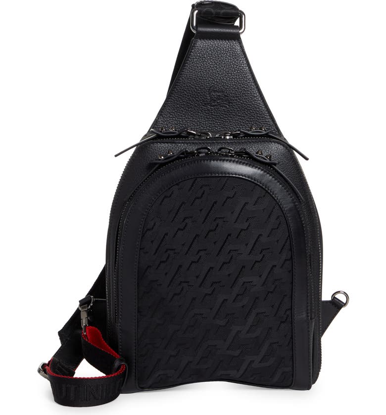 Christian Louboutin Loubifunk Logo Jacquard &amp; Leather Backpack, Main, color, BLACK