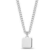 Personalized engravable square steel dog tag cuban chain pendant