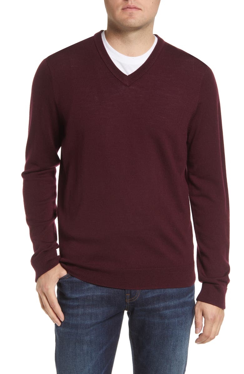 Nordstrom Washable Merino V-Neck Sweater, Main, color, BURGUNDY ROYALE