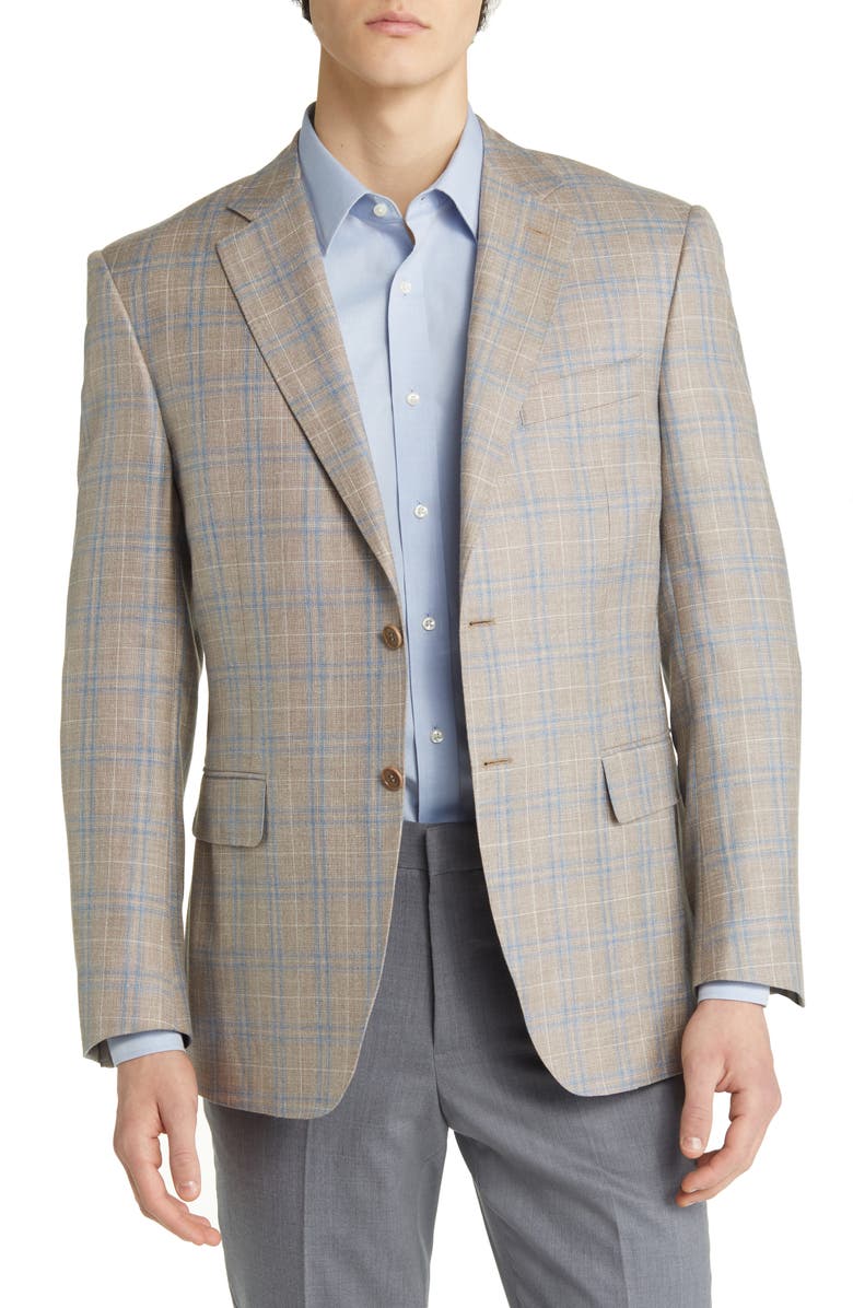 Canali Siena Plaid Wool Blend Sport Coat, Main, color, BEIGE