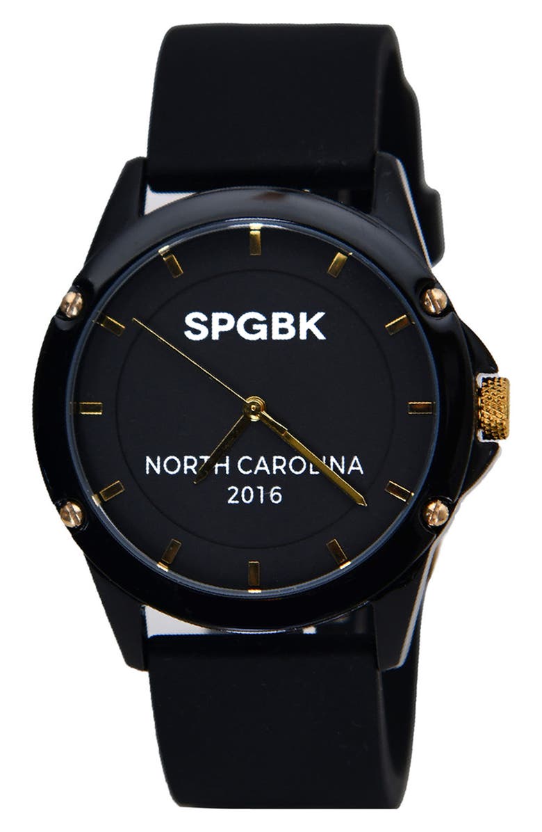 SPGBK Watches Cumberland Silicone Strap Watch, 42mm, Main, color, BLACK/ GOLD