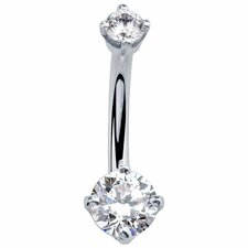 Petite Cubic Zirconia 14K Gold Belly Ring-14K White Gold 3 8