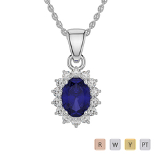 Oval Shape Sapphire and Diamond Necklaces in Gold / Platinum AGDNC-1071