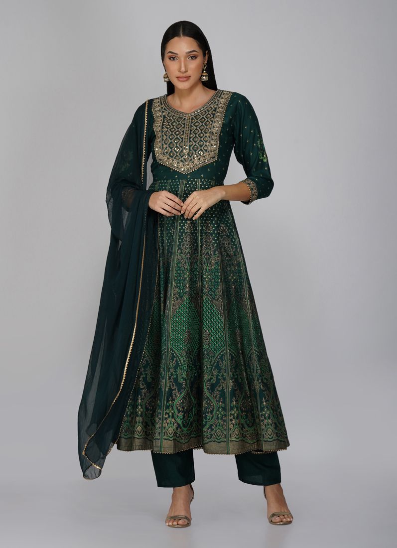 Green Printed Anarkali Suit...