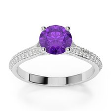 Gold / Platinum Round Cut Amethyst and Diamond Engagement Ring AGDR-1200