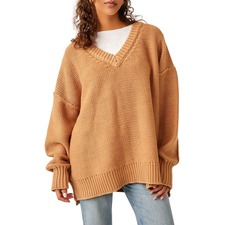 Free People Alli V-Neck Sweater, Main, color, CAMEL