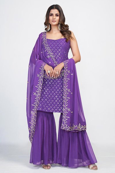 Purple Georgette Embroidere...