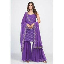 Purple Georgette Embroidered Kurta Sharara set