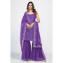 Purple Georgette Embroidered Kurta Sharara set