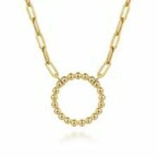 Gabriel Fashion 14K Yellow Gold Bujukan Ball Circle Necklace with Hollow Paperclip Chain 431-00024