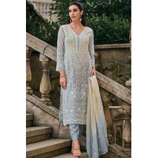 Ready To Wear Soft Blue Organza Silk Embroidered Kurta Set