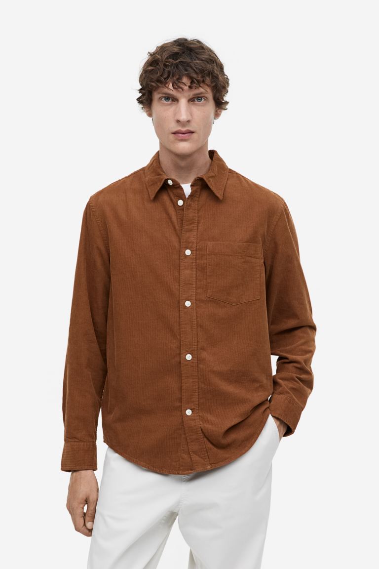 Regular Fit Corduroy Shirt - Brown - Men 