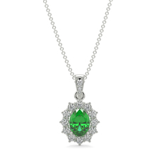 Emerald and Diamond Lady Diana Halo Pendant Platinum - ADRIENNE