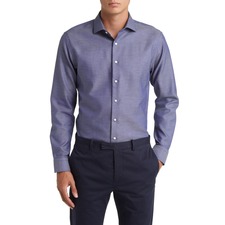 Trim Fit Dress Shirt, Main, color, NAVY BLAZER MICRO CROSSWEAVE