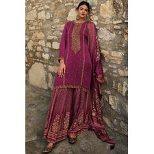 Plum Purple Georgette Satin Embroidered Kurta Set With Sharara