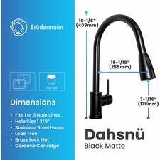 Pulldown Kitchen Faucet - BRÜDERMAIM Dahsnü - Matte Black - Lead Free Brass - cUPC Certified - Ceramic Cartridge.