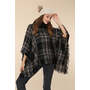 Plaid Pattern Fringe Poncho