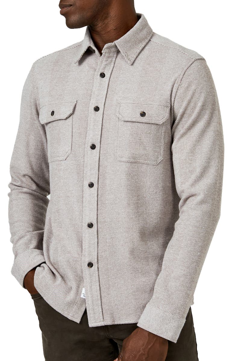 Generation Herringbone Stretch Button-Up Shirt, Main, color, TAUPE