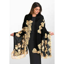 Black Cashmere Scarf with Gold Chantilly Lace