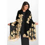 Black Cashmere Scarf with Gold Chantilly Lace