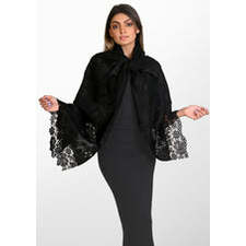 Canna Palla - Black Cashmere Scarf with Black Chantilly Lace - Maneesha Ruia