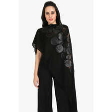 Cindy Modaux - Black Modal Scarf with a Centre Patch of Lasercut Black Faux Leather Circle Appliques - Maneesha Ruia