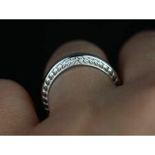 Ready to Ship Alexis 14kt White Gold Vintage Engraved Leaves Wide Knife Edge ALMOST Eternity Ring