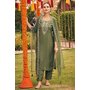 Ready To Wear Olive Green Silk Embellished Kurta Set With Organza Dupatta