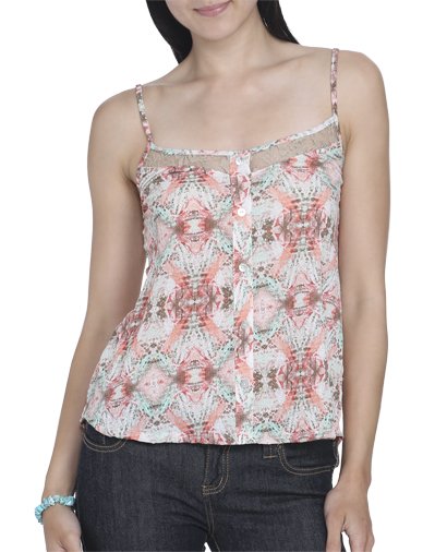 Aztec Printed Lace Cami - Tops