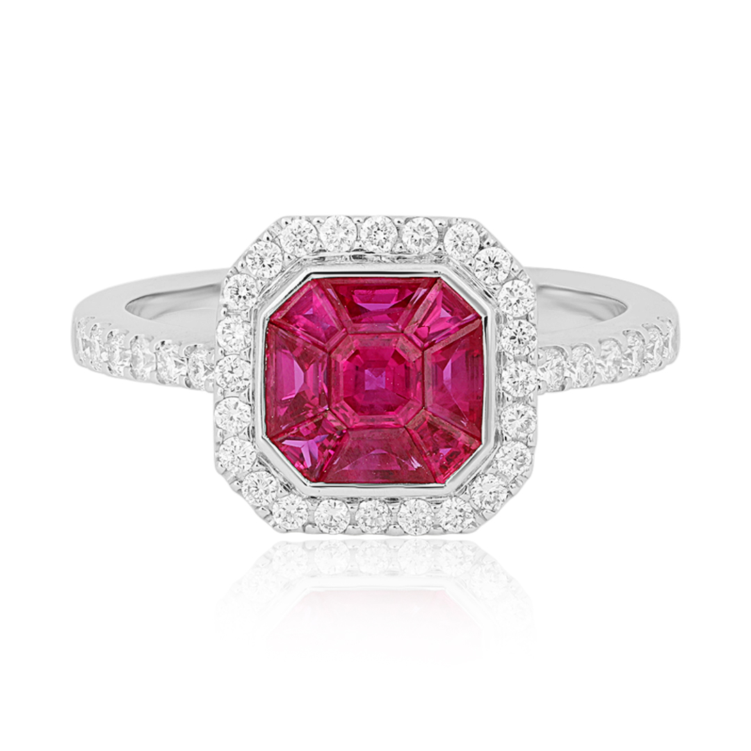18K White Gold Ruby and Dia...