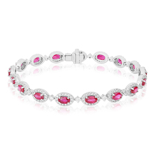 TIVOL 18K White Gold Bracelet with Oval Rubies and Round Diamonds