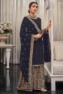 Deep Navy Blue Georgette Em...
