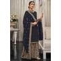 Deep Navy Blue Georgette Embroidered Suit With Sharara