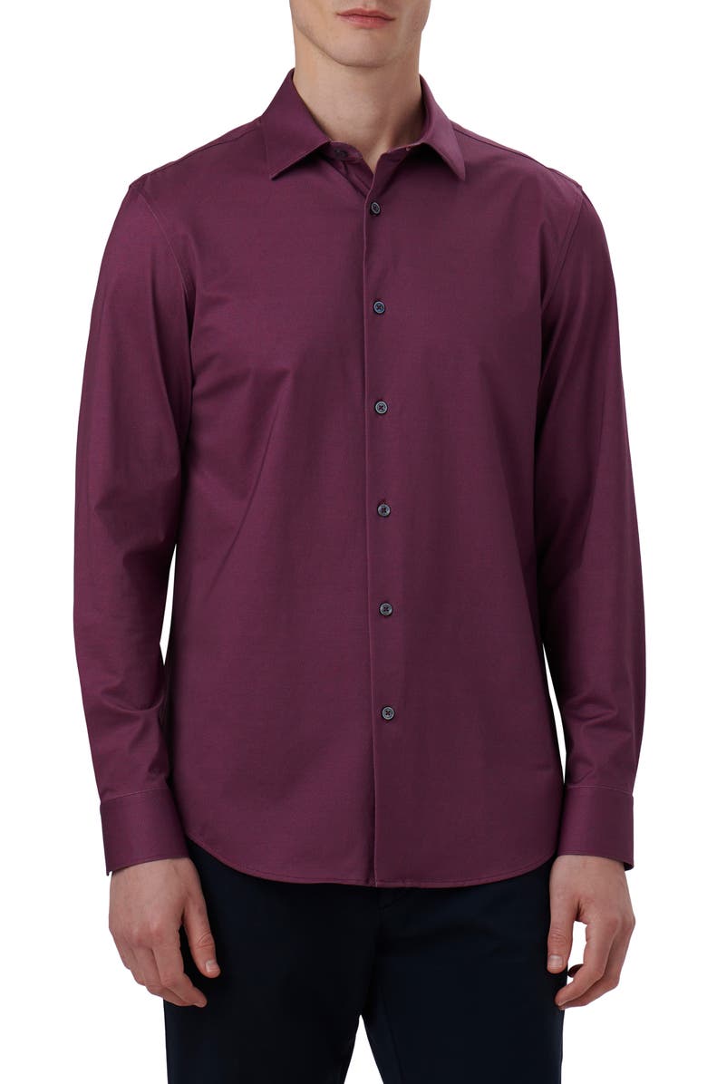 Bugatchi OoohCotton® Stripe Button-Up Shirt, Main, color, BURGUNDY