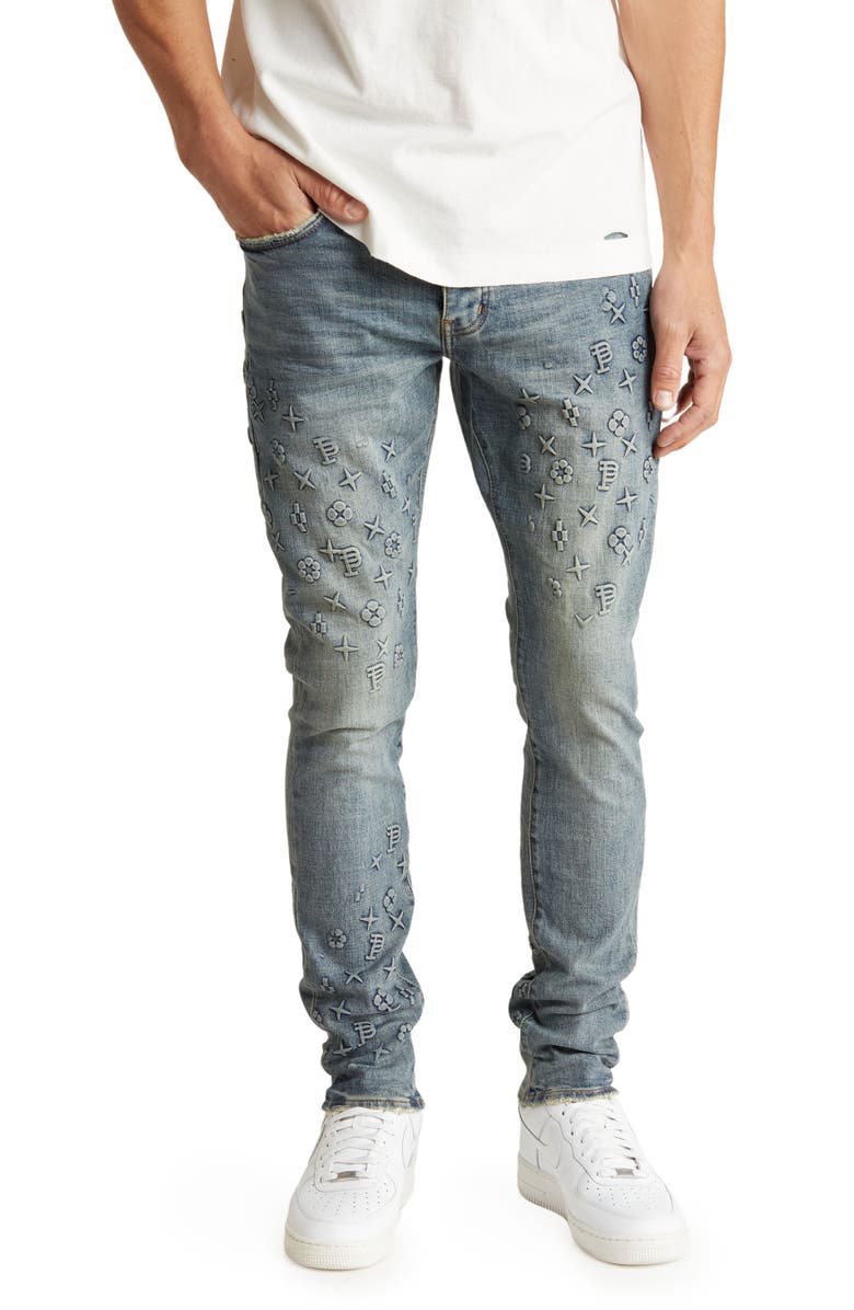 PURPLE BRAND Embossed Skinny Jeans, Main, color, MID INDIGO