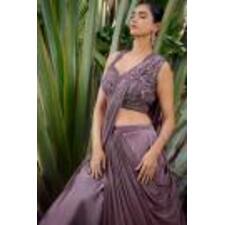 Dusty Plum Silk Designer Saree Style Lehenga