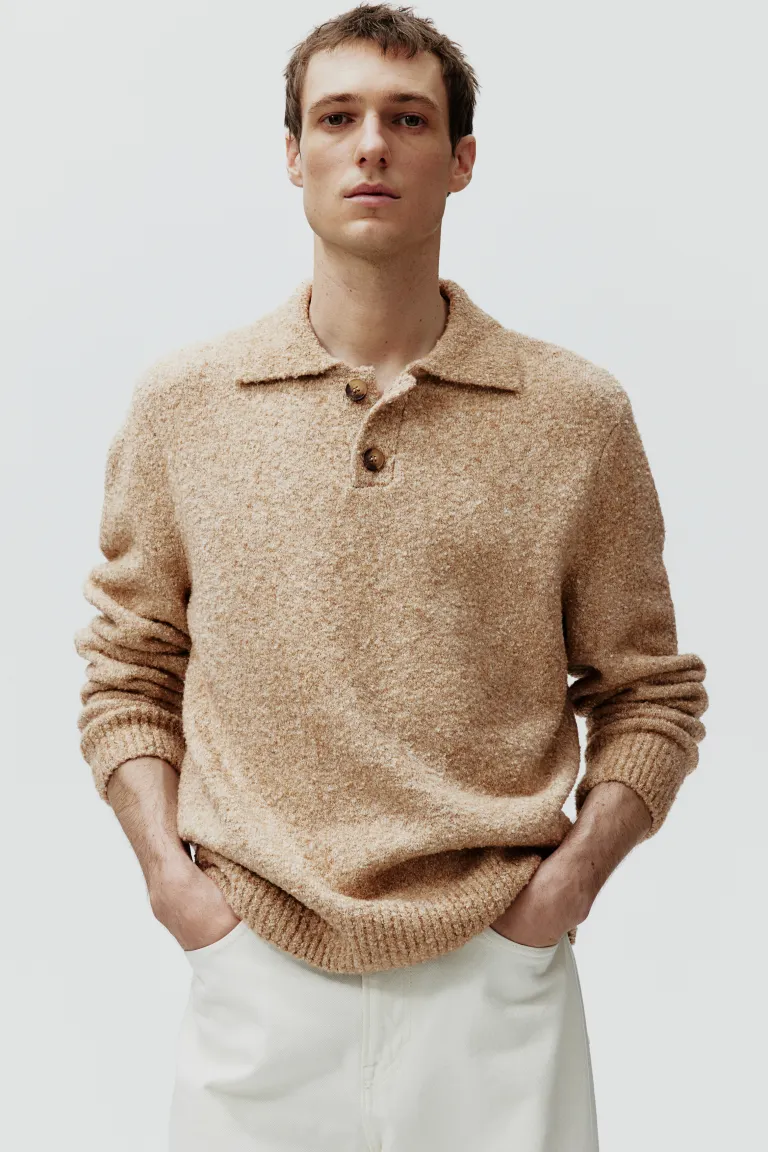 Regular Fit Polo Sweater - Beige melange - Men 