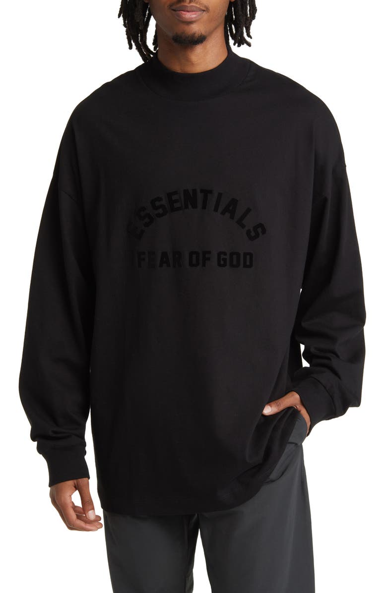 Fear of God Essentials Long Sleeve Cotton Blend Graphic T-Shirt, Main, color, JET BLACK