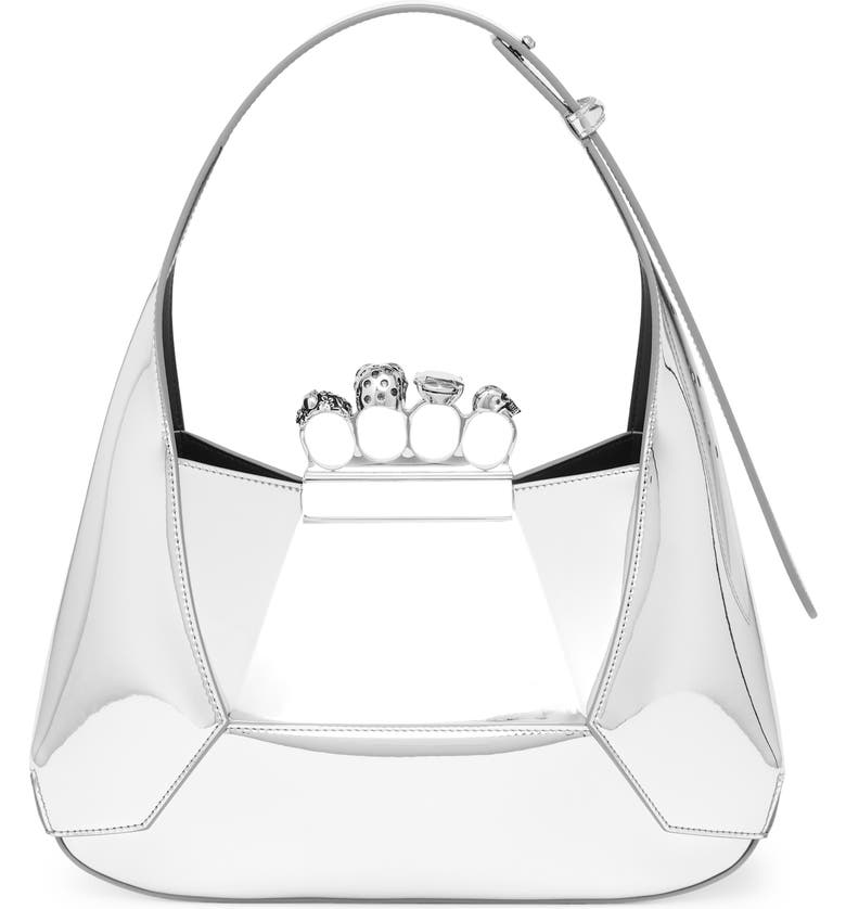 Alexander McQueen Jeweled Patent Hobo, Main, color, 1402 SILVER