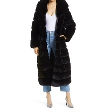 AZALEA WANG Faux Fur Midi Coat, Main, color, BLACK