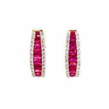 Yellow Gold Ruby &amp; Diamond Dangle Earring | 5.34 Carat Total Weight