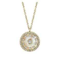 14K Yellow Gold Diamond Fancy Circle Mother of Pearl Pendant | 0.25 Carat Total Weight