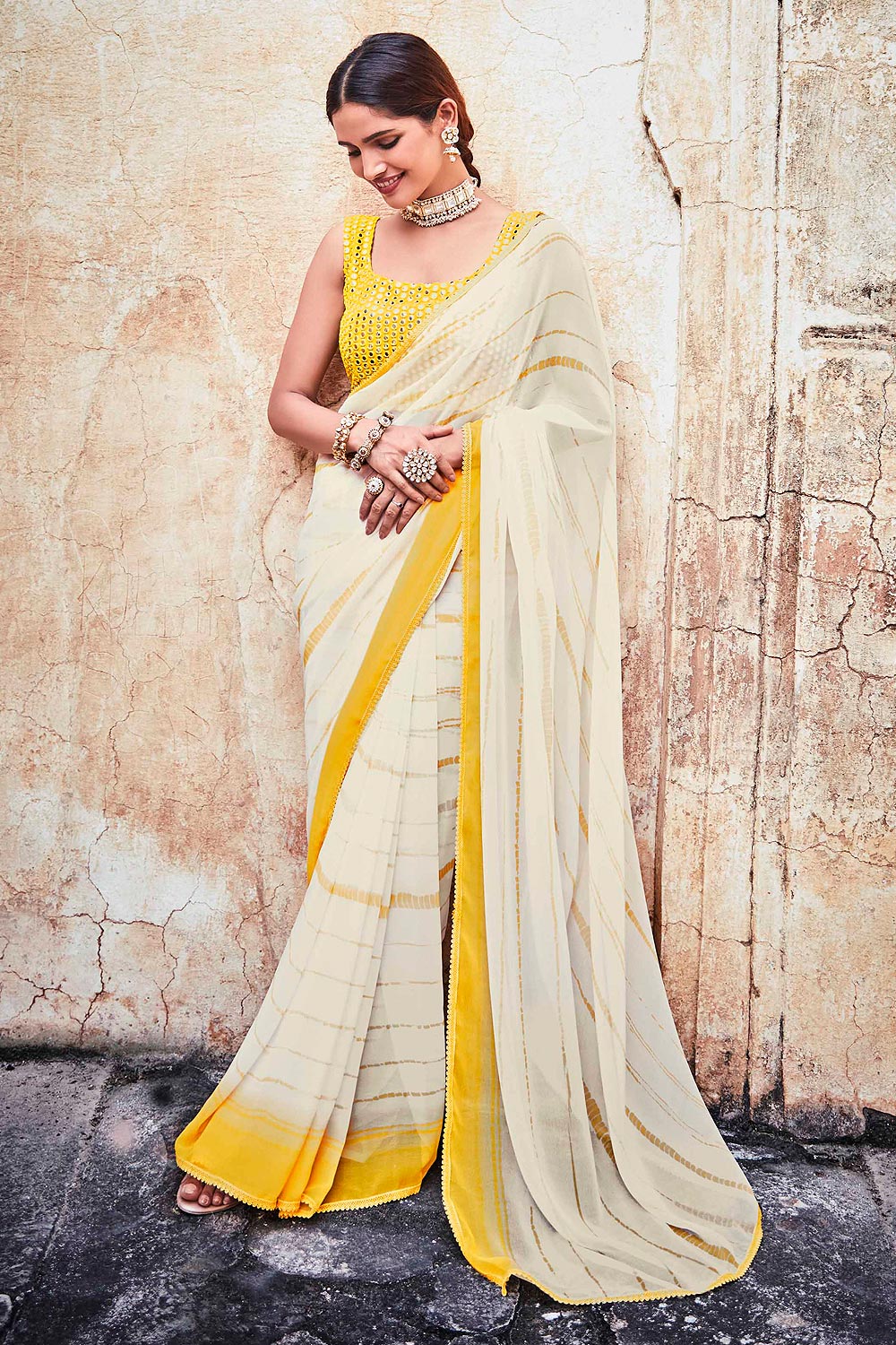 Pearl White Georgette Embel...