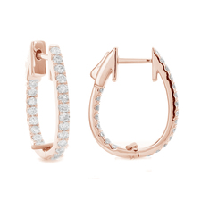 18k Rose Gold Oval Diamond Hoop Earrings
