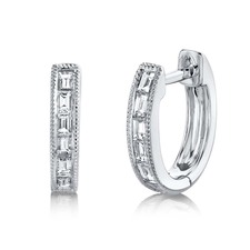 0.33Ct 14K White Gold Diamond Baguette Huggie Earrings