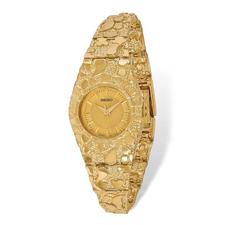 14k Yellow Gold Ladies Circular Champagne 22mm Dial Solid Nugget Watch