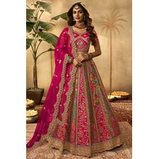 Magenta Banarasi Silk Embroidered Lehenga Set