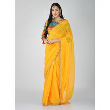 Mustard Georgette Multicolour Blouse Saree Set